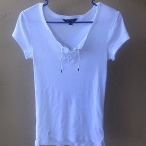 Ralph Lauren White Cotton Front String Tie T-Shirt